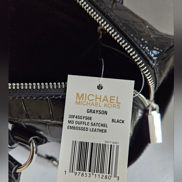 Michael Kors Grayson Crocodile Embossed Leather Satchel Black NWT - Picture 11 of 11
